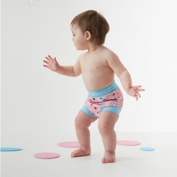 Kojenecké plavky SplashAbout New Happy Nappy růžové se zvířátky