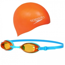 Set dětských plaveckých brýlí Speedo Jet a čepice - oranžový